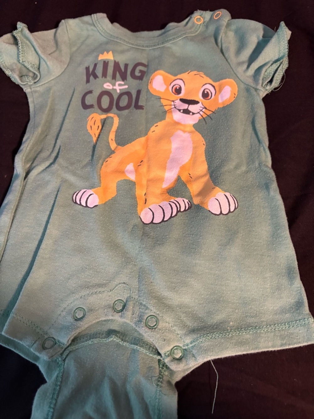 Disney Baby Mint Green Romper with Yellow Snap Accents